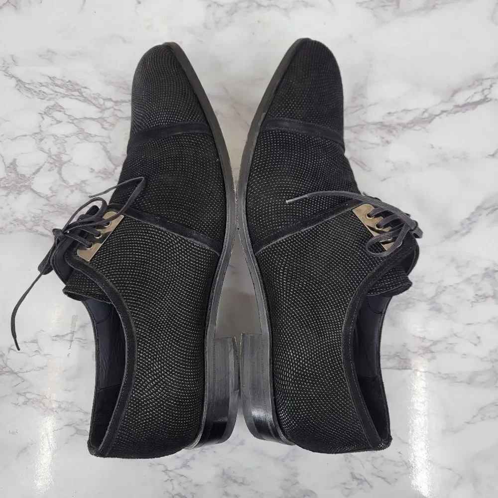 Mezlan Shimmer Leather Suede Lace Up Oxford Elegant Men's Black Dress Shoes